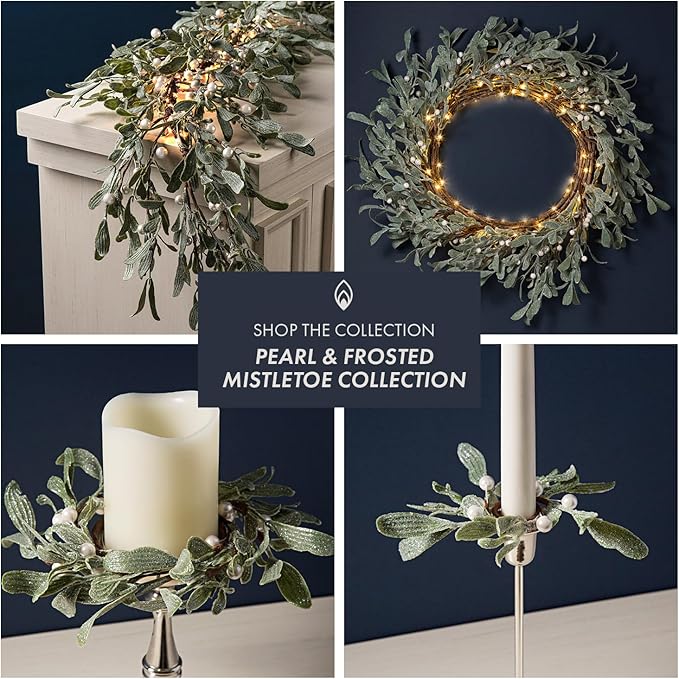 LampLust Lighted Garland Battery Operated, 6 Ft Frosted Mistletoe with Pearl Beads, 100 LED Lights & Timer, Spring Garland for Mantle All Year Round, Farmhouse Dining Table Decor, Spring Table Décor