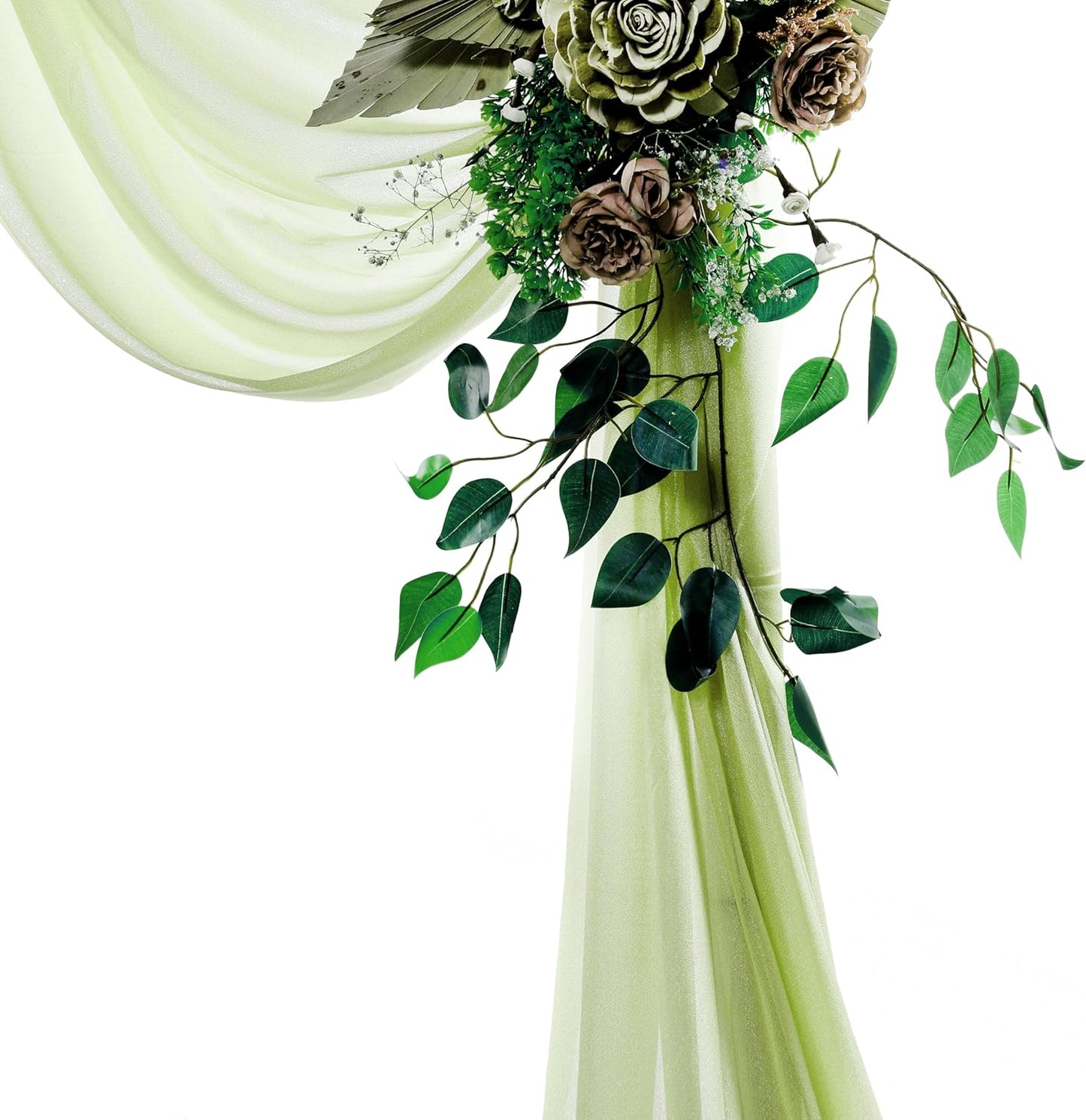 VDS Pack of 1 Panel (30 Inch X 100 Feet) Wedding Arch Draping Fabric Sheer Chiffon Fabric Drapery for Wedding Ceremony Reception Swag Backdrop Canopy Chuppah ARBO Altars Decoration (Sage Green)