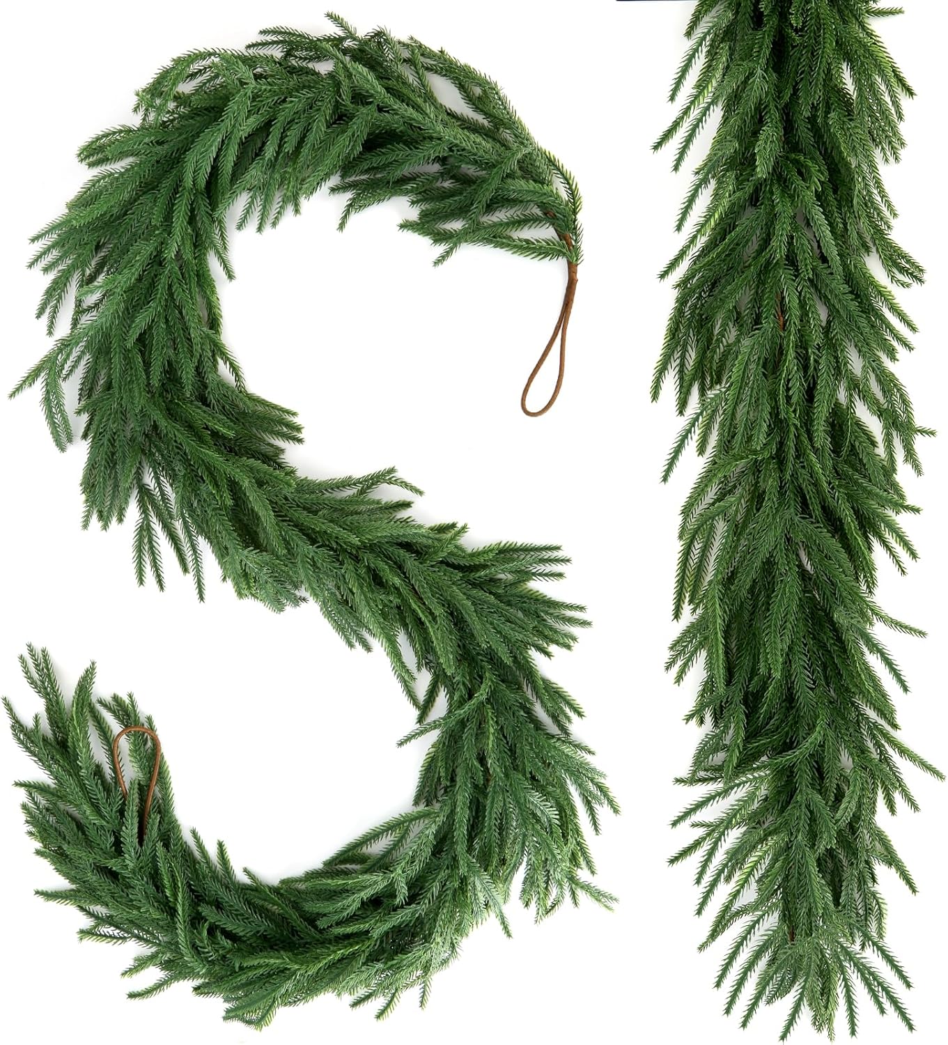 2 Pcs Christmas Garland 6 FT Artificial Norfolk Pine Garland for Winter Decoration, Realistic Green Garland Christmas Greenery for Mantle, Table, Wall, Indoor Outdoor Decor (120 Branches)