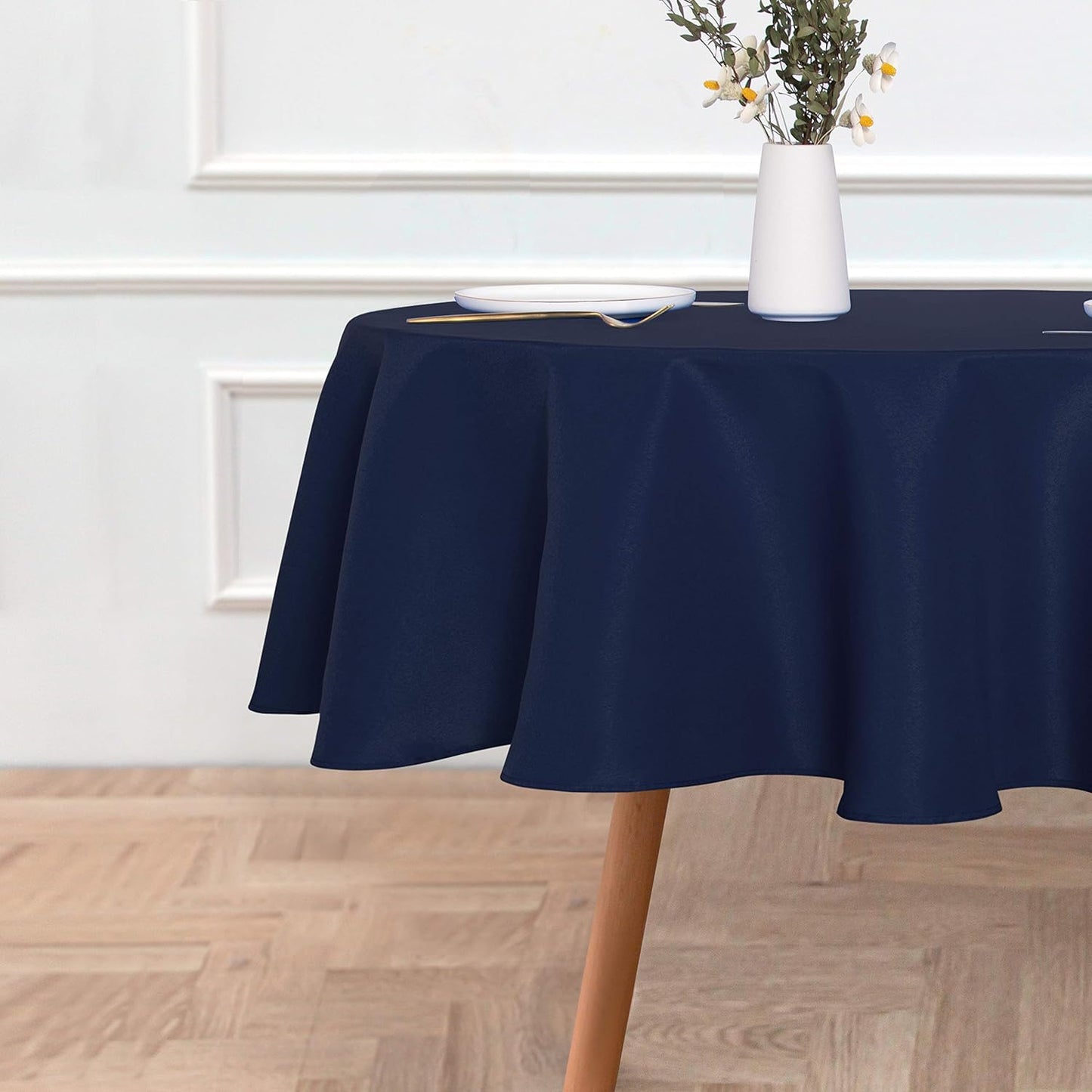 sancua Round Tablecloth - 48 Inch - Water Resistant Spill Proof Washable Polyester Table Cloth Decorative Fabric Table Cover for Dining Tables, Buffet Parties and Camping, Navy