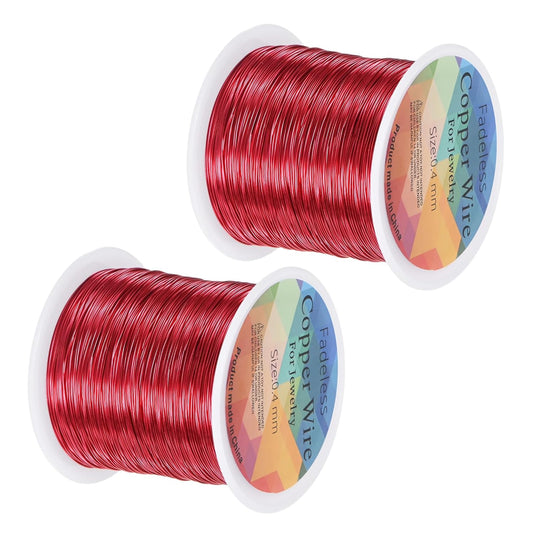 2-Rolls 0.4mm Jewelry Wire, 26 Gauge 328FT Craft Wire Copper Beading Wire for Jewelry Making/Planting/Weaving/DIY Crafting, Soft Metal Wires [100M, Red]
