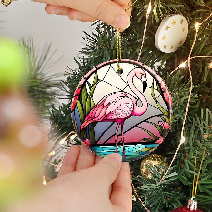 Flamingo Christmas Ornament - Ceramic Flamingo Ornament for Tree - Keepsake Gifts for Animal Lovers