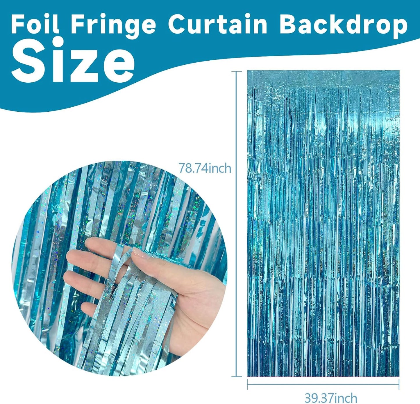 5 Pack Blue Tinsel Streamers Foil Fringe Curtains Backdrop for Baby Shower Graduation Gender Reveal Ocean Disco Theme Party Decorations