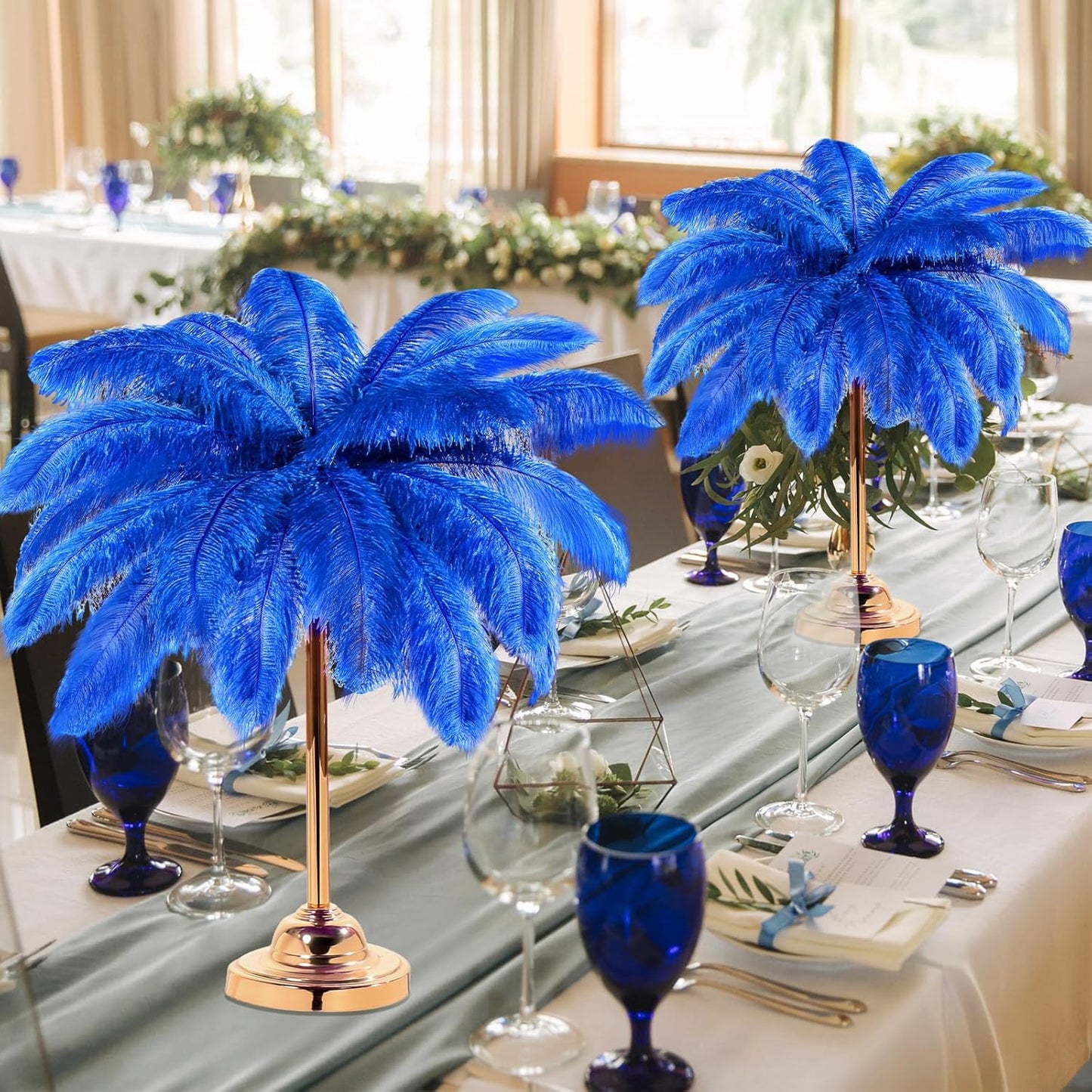 Retrowavy 30 Pcs 18-20 Inch Large Natural Ostrich Feathers Bulk for Centerpieces for Wedding Party Centerpieces Home Decoration Flower Arrangement (Blue)