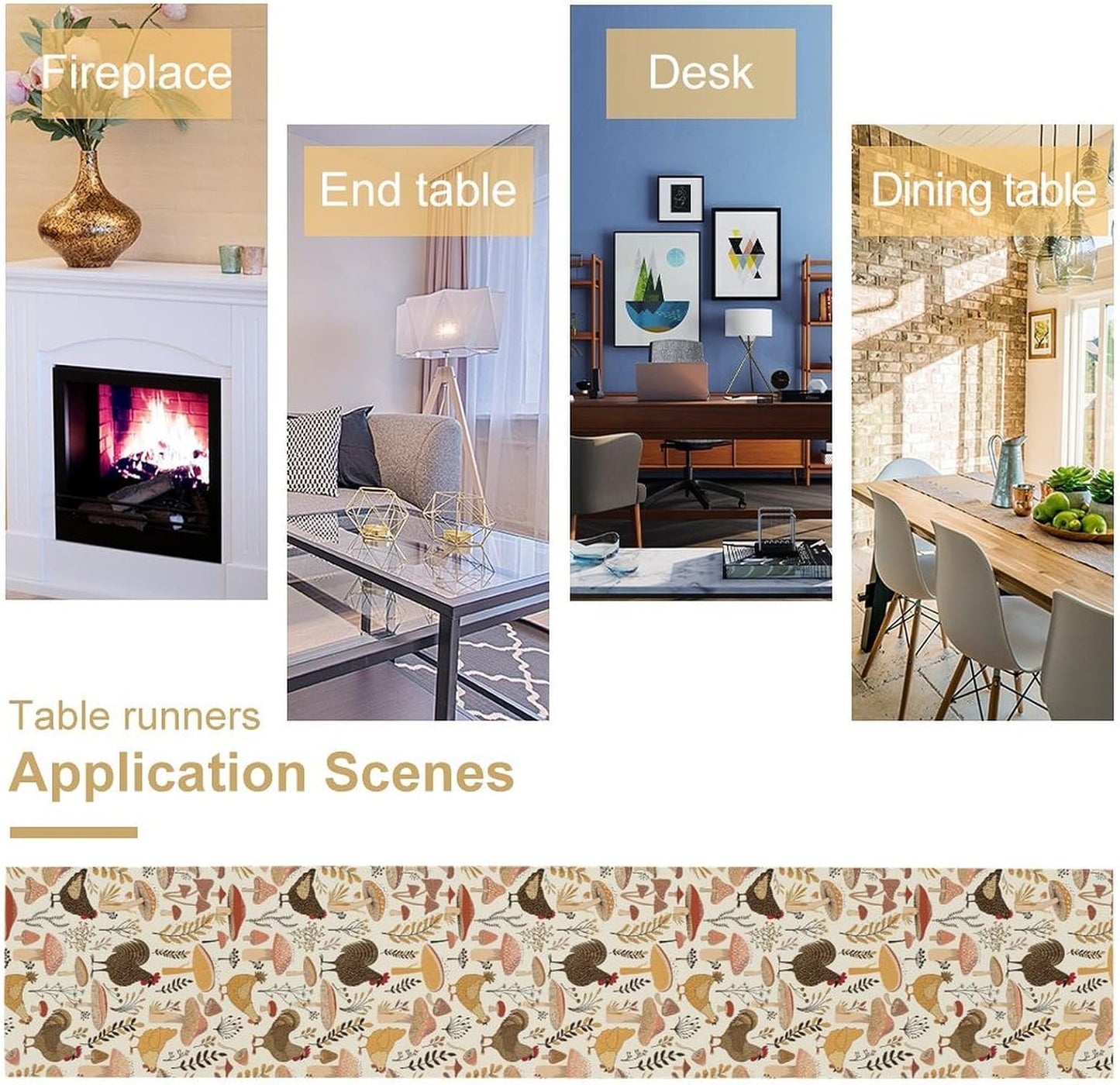 Mushroom Table Runner,Retro Natural Plant Famhouse Table Runner for Kitchen Dining Table Home Party Decoration 13x90 Inch