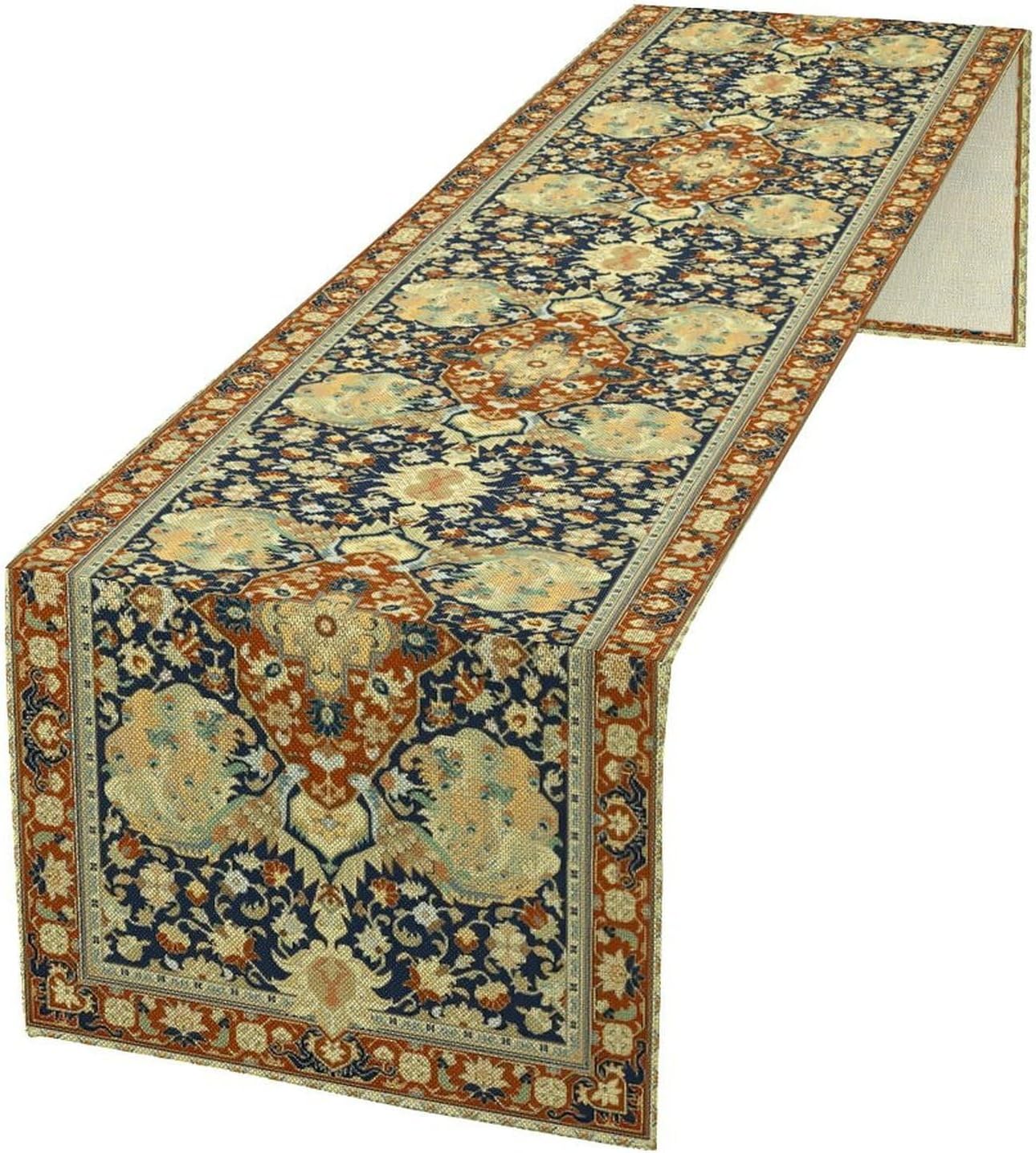 Vintage Boho Floral Table Runner, Elegant Luxurious Rustic Country Farmhouse Navy Blue Gold Retro Flower Pattern for Home Kitchen Table Decor Dining Coffee Room Party Decor 13x60in