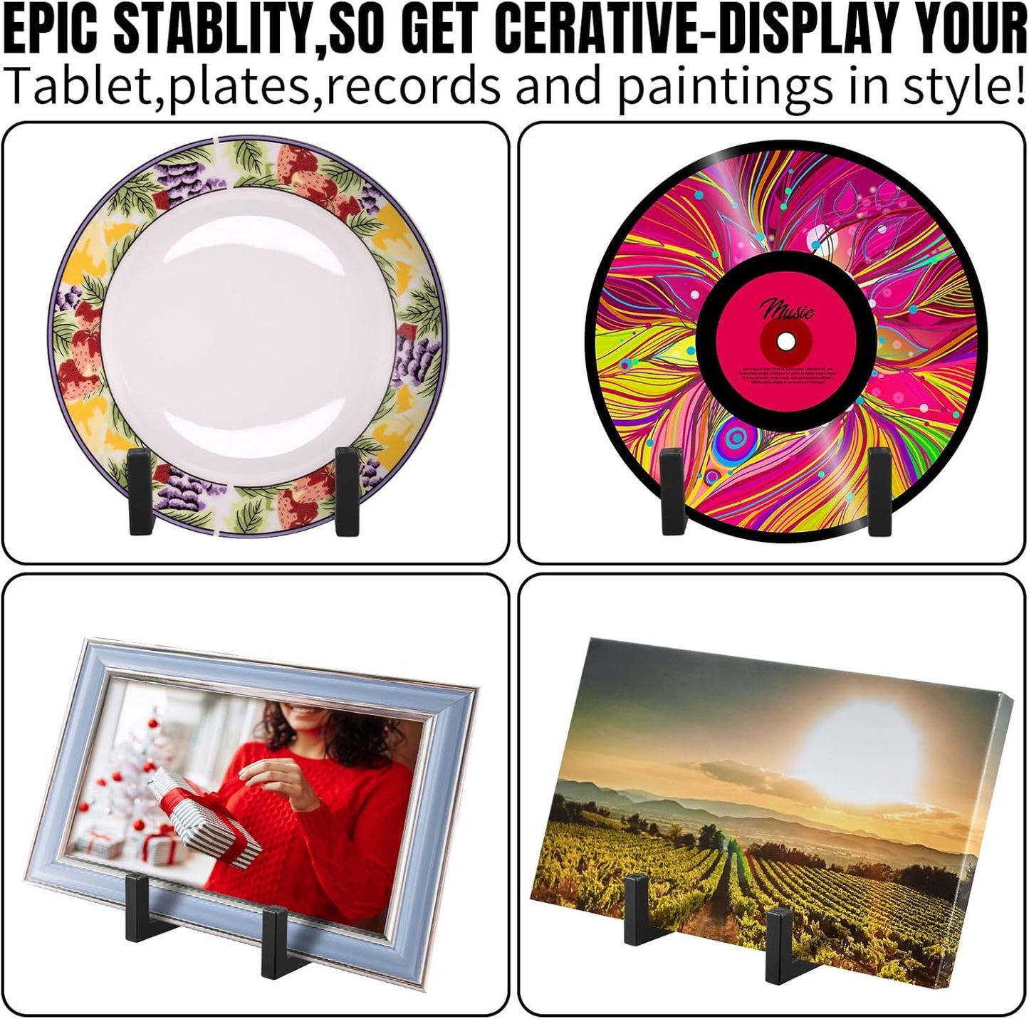 Sweetude 2 Pcs Large Plate Stands for Display Metal Frame Plate Holder Display Stand Decorative Table Top Easels for Picture, Book, Platter, Photo Easel(Black,6 Inch)