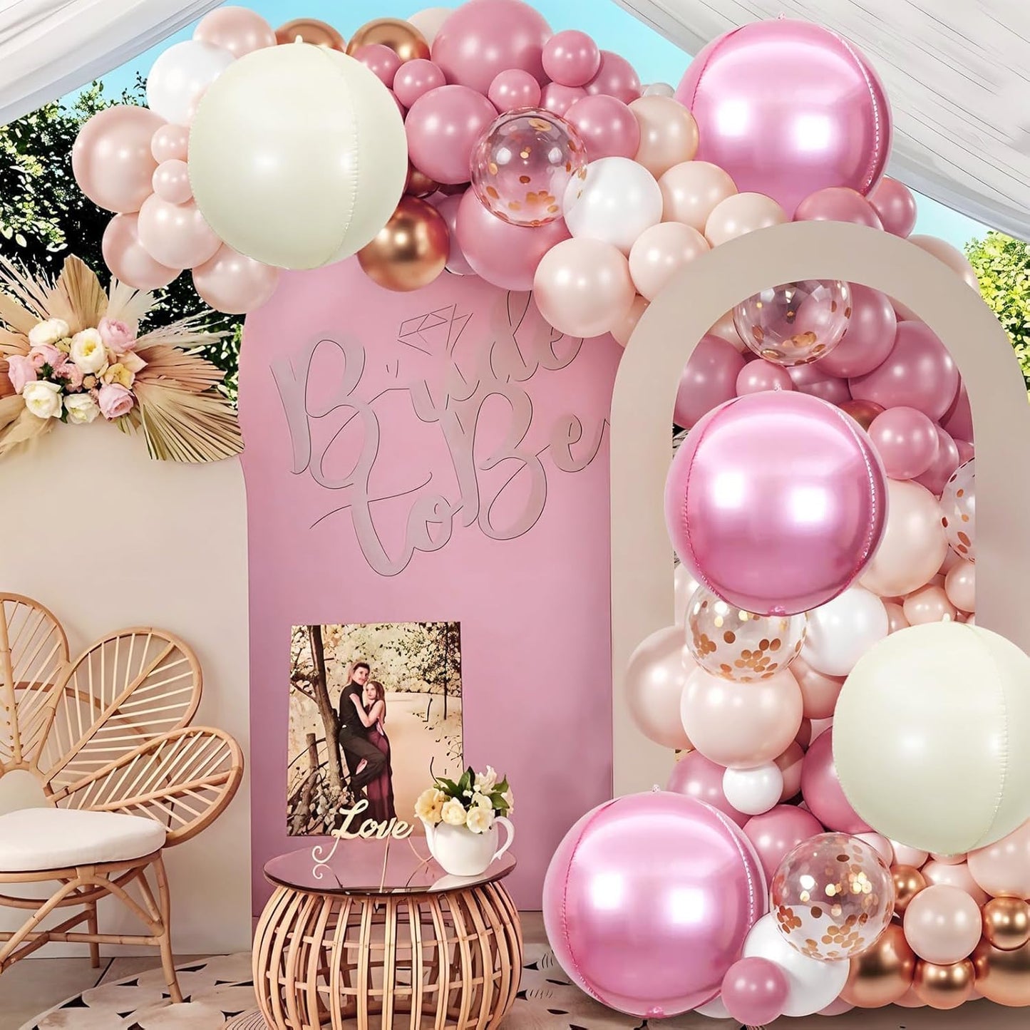 6Pcs Pink Cream White Round Foil Balloons,Giant 4D Round Ball Balloon,22 Inch Metallic Pink Cream White Balloons for Birthday Wedding Baby Shower Party Decorations