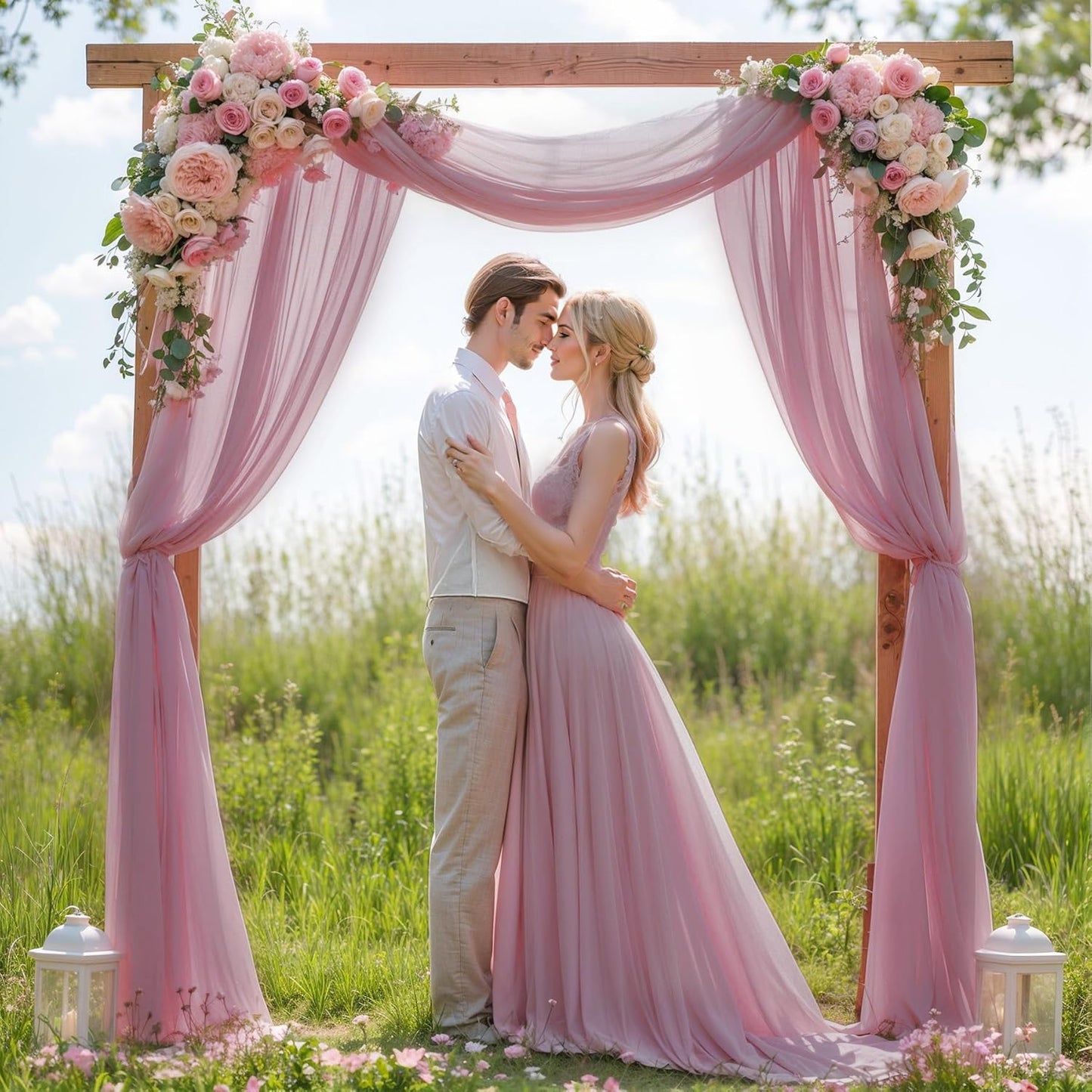 Wedding Arch Draping Fabric, 1 Panel 28" x 19Ft Dusty Rose Arch Drapes Sheer Backdrop Curtain for Wedding Ceremony Party Ceiling Decor