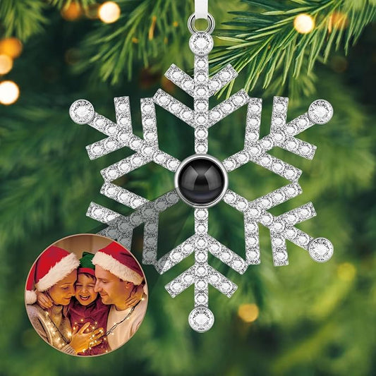 Custom Picture Ornaments, Personalized Christmas Ornaments with Photo Inside, Snowflakes Decor, Home Decor for Xmas Party, Memorial Christmas Ornament, Gifts for Family/Friends/Couples (Snowflake)