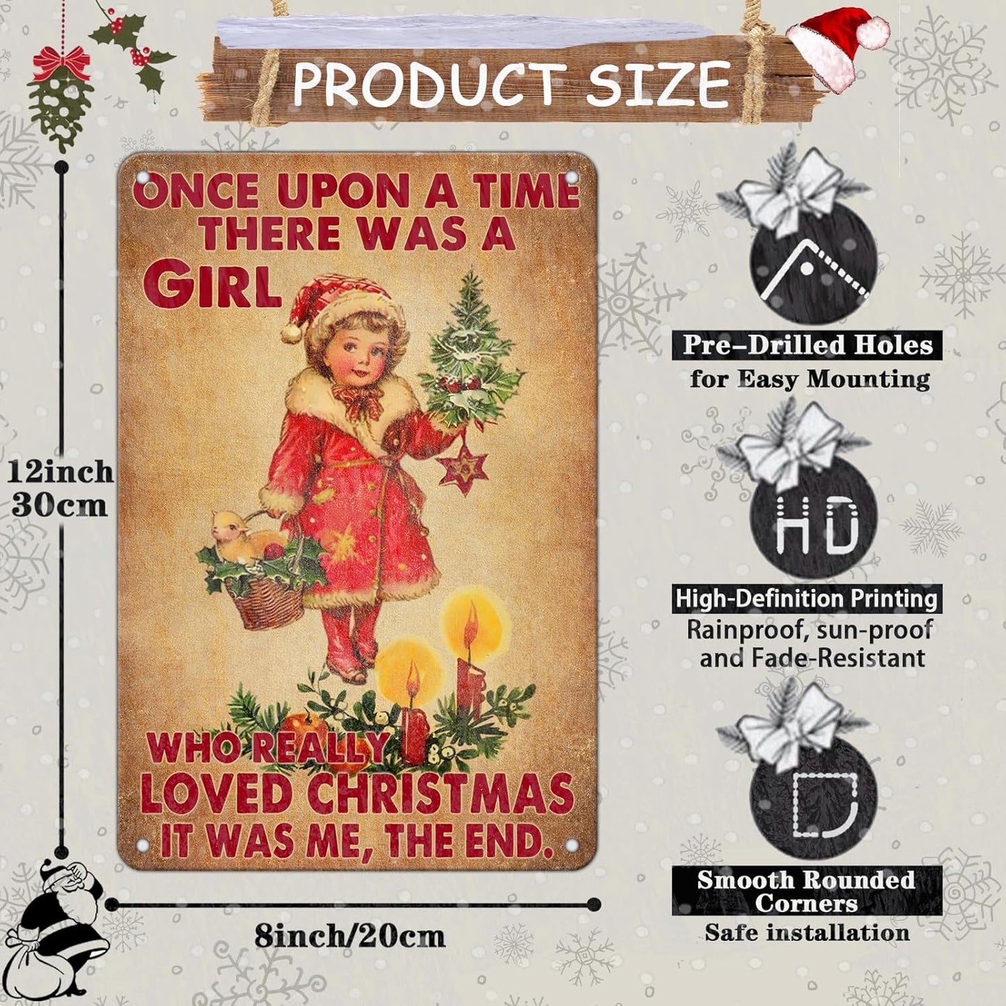Vintage Christmas Metal Tin Sign Once Upon A Time Girl Loved 80s Christmas Style Wall Art Christmas Metal Tin Sign Funny Christmas Sign For Winter Barn Door Bedroom Dining Room Wall Decoration For Friend Daughter Sister