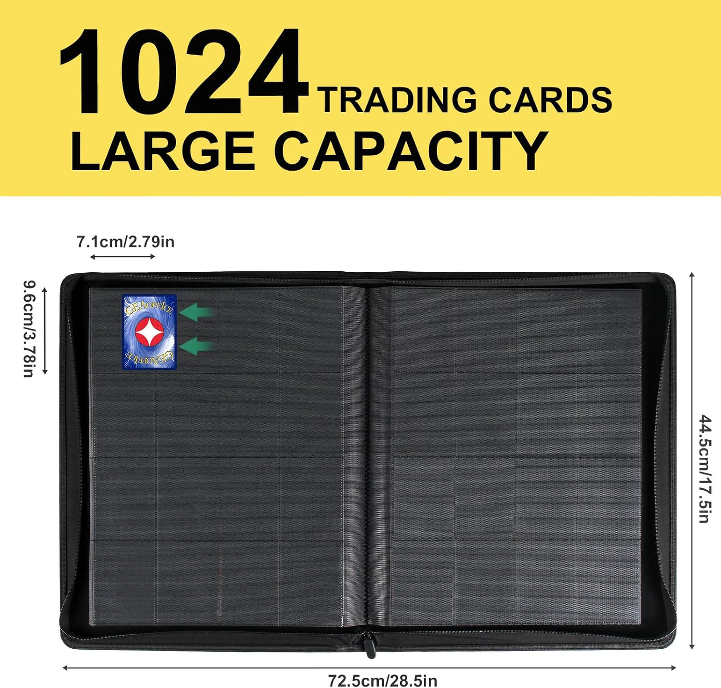 GEAoffice Premium 1000 Trading Card Binder, Large Side Loading 16 Pocket Card Collection Binder Album Folder for MTG, TCG & Sports, Yellow