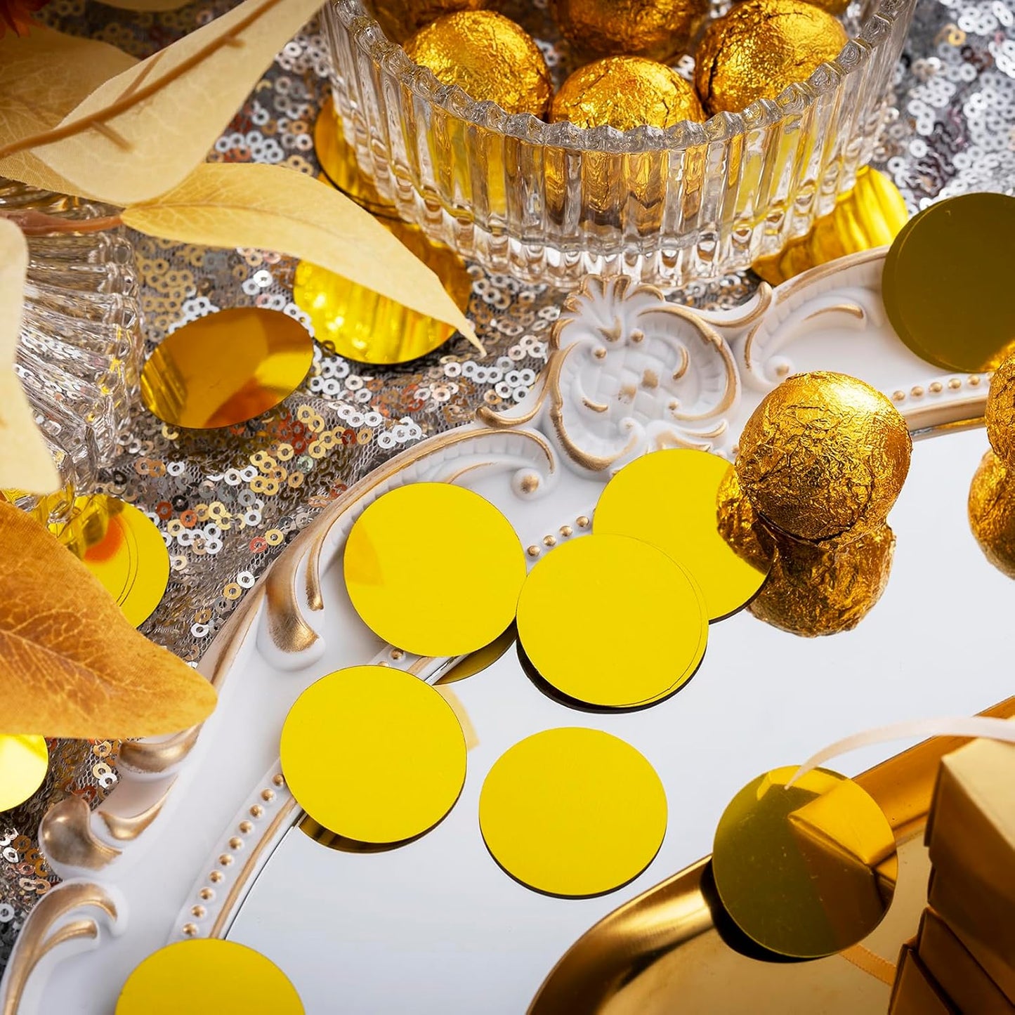 Gold Sparkle Confetti 1.2 Inch - 300 Metallic Flakes for Wedding, Birthday Party, Table Scatter