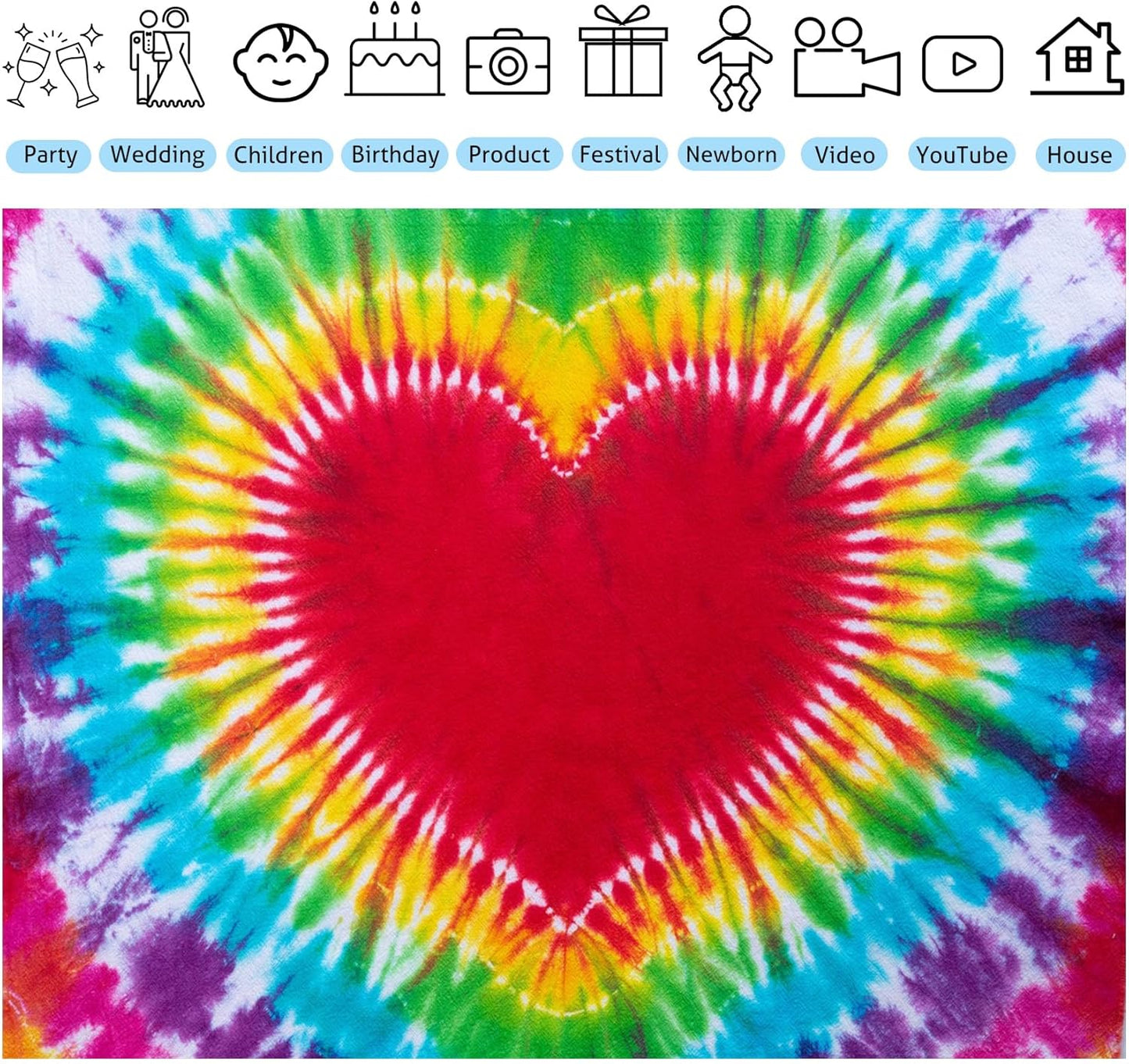 Hippie Backdrop 10x7ft 60s 70s Backgrounds Tie Dye Theme Party Decorations Hippie Supplies Photo Booth Props