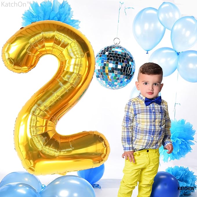 KatchOn, Gold Number 2 Balloon - Big 40 Inch | Gold Two Balloon, 2 Year Old Decorations Boy | 2nd Bdy Decorations | 2 Birthday Balloons, Two Wild Birthday Decoration