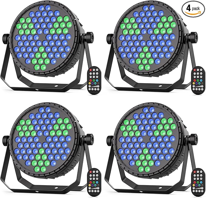 Stage Lights, 72X5W LEDs RGB LED Par Cans, Par Lights with Remote, DMX512, Sound Activated Control Modes, LED Uplights Party, Wedding, DJ, Event, 4 Pack