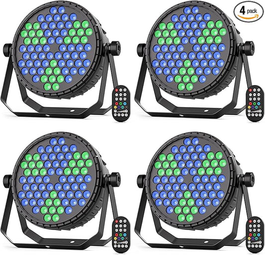 Stage Lights, 72X5W LEDs RGB LED Par Cans, Par Lights with Remote, DMX512, Sound Activated Control Modes, LED Uplights Party, Wedding, DJ, Event, 4 Pack