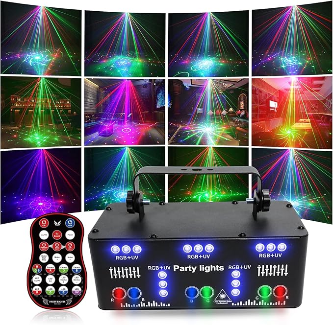 9 Eyes DJ Disco Light, RGB Party Stage Lights by Remote and DMX512 Control, Sound Activated LED Pattern Strobe Lights for Parties Live Light Show Xmas Bar Club Disco Dancing (21 Eyes Lights)
