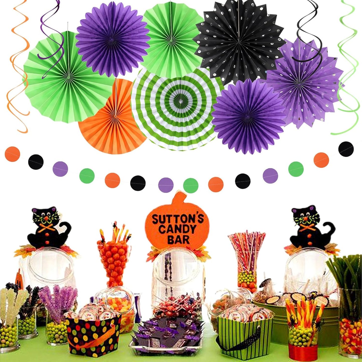Orange Black Purple Green Party-Decorations - 33Pcs Banner,Halloween Streamers Tassel Garland,Tissue Pom Poms Honeycomb,Paper Lantern Fan,Birthday Wedding Baby Bridal Shower Decor Supplies Hugtmr
