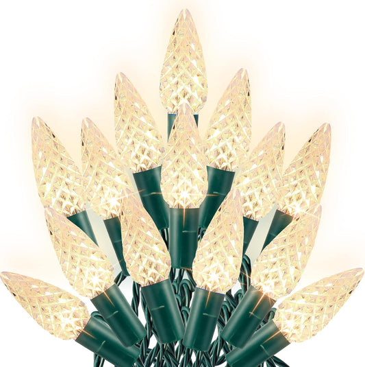 Dazzle Bright C6 Christmas String Lights, 100 LED 33 FT Outdoor Christmas Lights Waterproof Connectable, 8 Modes Lights for Indoor Outdoor Home Garden Yard Xmas Tree Decorations (Warm White)