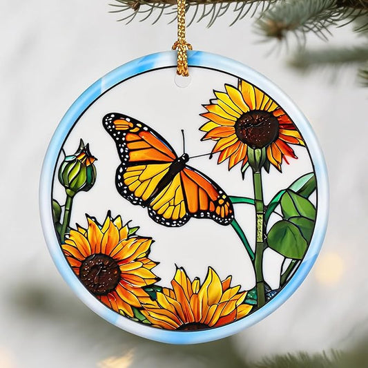 Sunflower Butterfly Ornament, Christmas Ornaments: Christmas Tree Decorations, Holiday Decor, Stocking Stuffers, Gift Ideas, Xmas Gift, Butterfly Lover Gifts & Gifts for Women