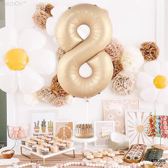 KatchOn, Huge Caramel Number 8 Balloon - 40 Inch | Number 8 Balloons for Retro Party Decor | Eight Balloon Number | Neutral Party Decorations | Big 8 Balloon Number, 8th Birthday Decorations for Girls