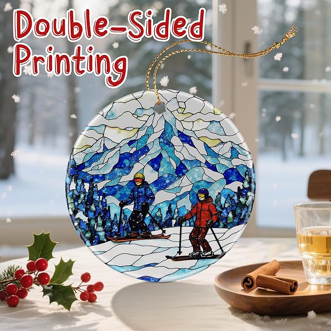 Charming Skiing Scene Christmas Ornaments: Christmas Decorations for Tree & Holiday Decor – Holiday Presents, Gift Ideas for Friends, Coworker, Family, Skier, and Winter Sports Lover