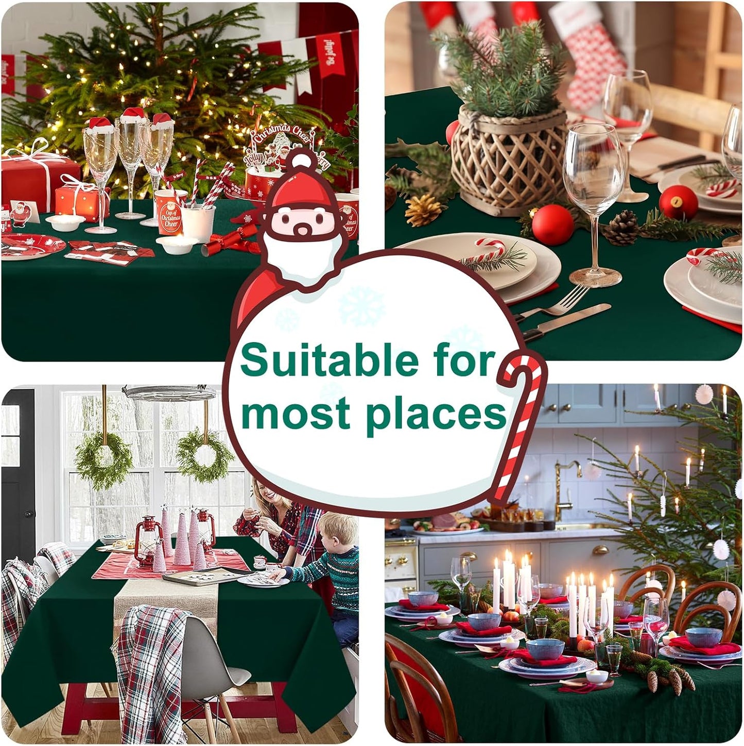 Hiasan Hunter Green Tablecloth for Rectangle Tables - Waterproof and Spillproof Washable Fabric Table Cloth for Dining Room Kitchen Party, 60 x 102 Inch