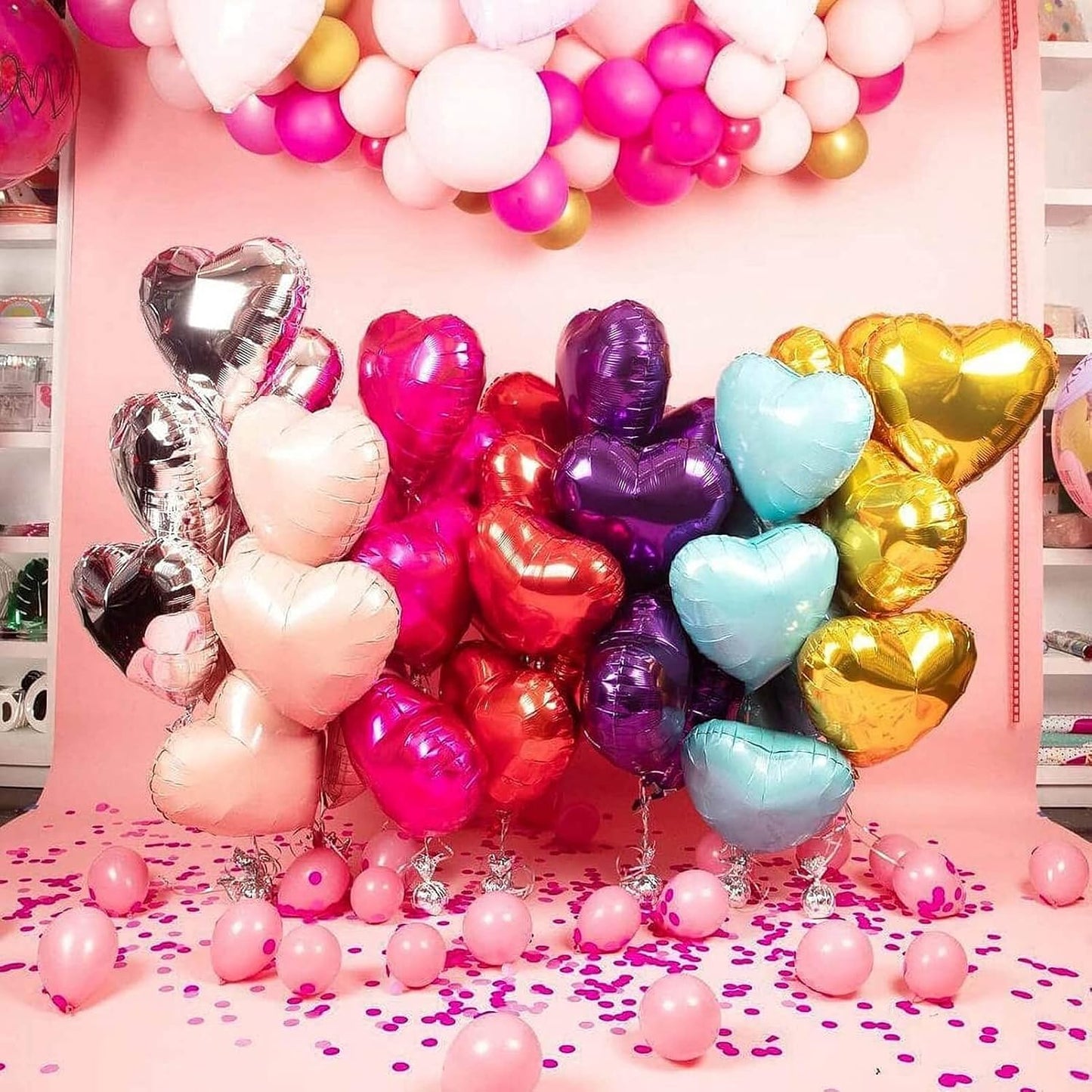 10Pcs Gold Foil Heart Shaped Balloons 18 Inch Mylar for Baby Shower, Wedding, Valentine Decorations - Love Party Decor