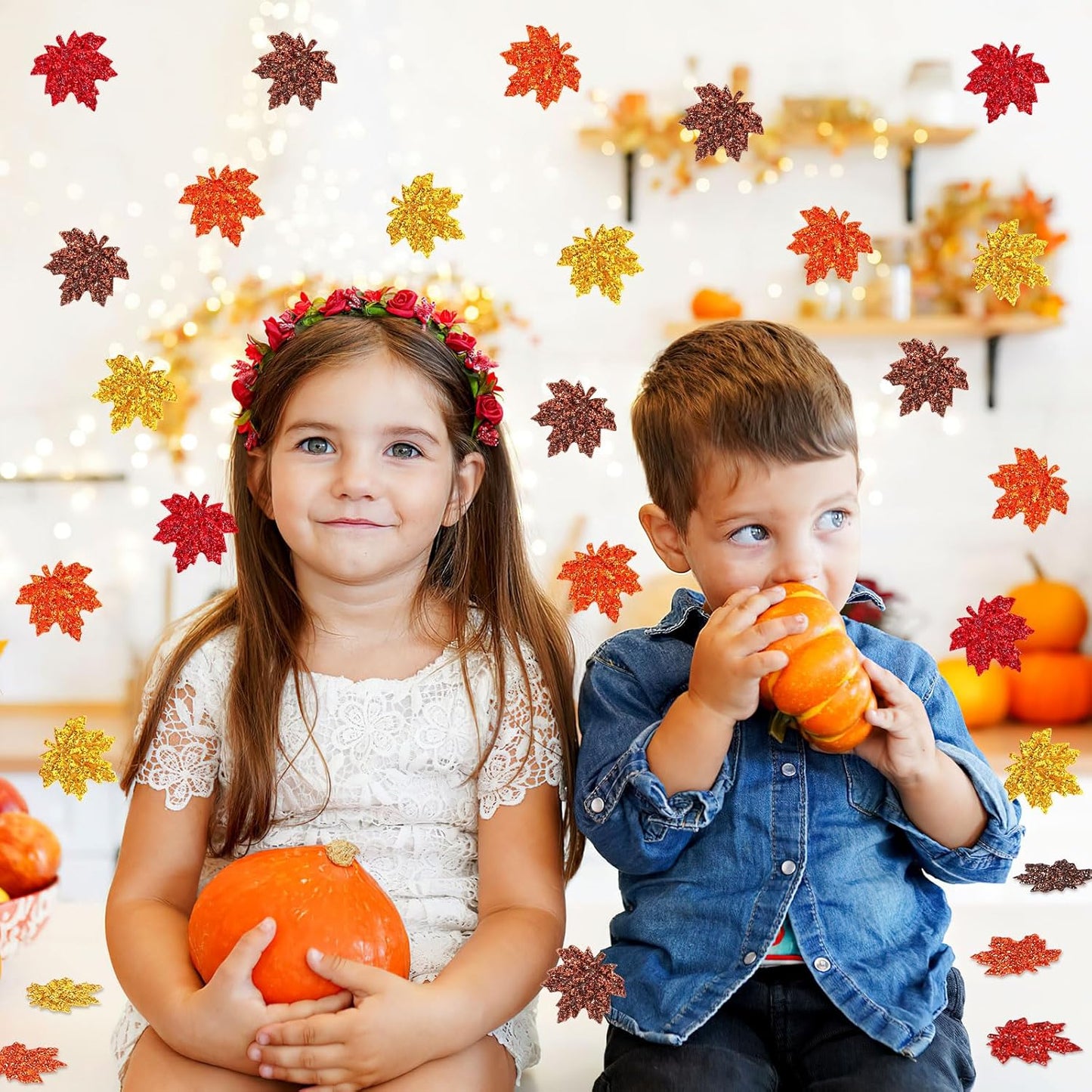 MARFOREVER Fall Felt Maple Leaf Confetti Glitter, 500 Pcs Orange Thanksgiving Leaves Confetti Decorations Autumn Table Sprinkles Scatter Centerpiece for Fall Thanksgiving Day Party Decor Supplies