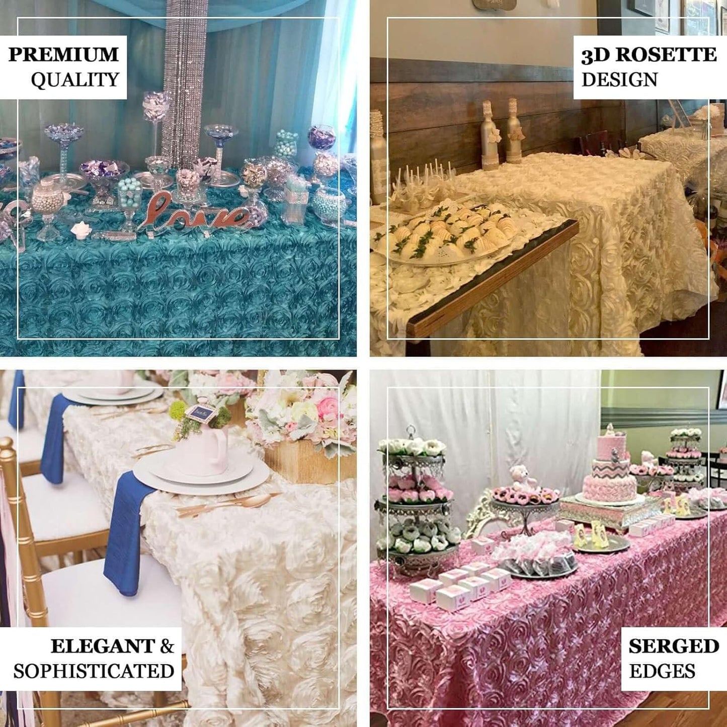 Efavormart 90"x156" Wholesale Rectangle Table Cover Royal Blue Grandiose Rosette 3D Satin Tablecloth for Wedding Party Event