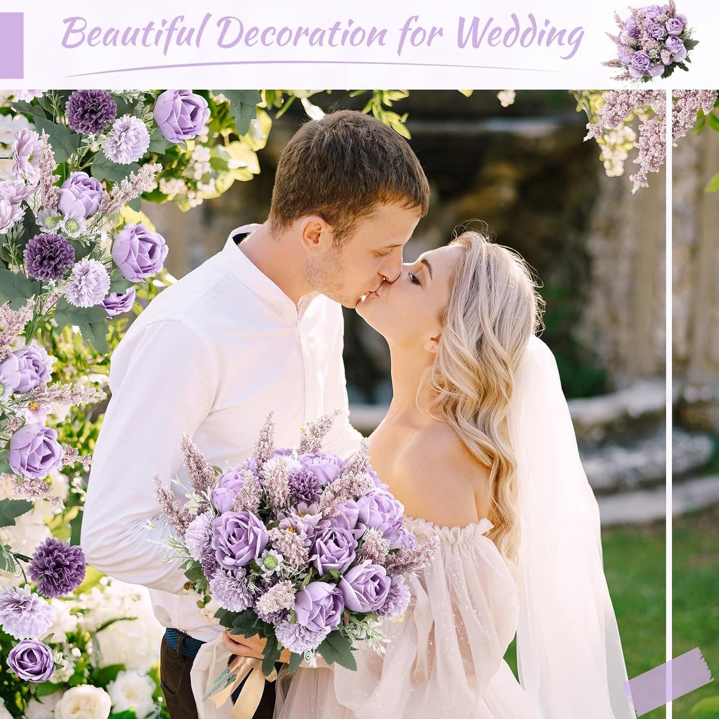 Zeyune 8 Pcs Wedding Silk Flowers Fake Silk Flowers Faux Bouquet Hydrangea Bouquets for Wedding Birthday Party Table Centerpieces Home Decoration (Purple,Rose)