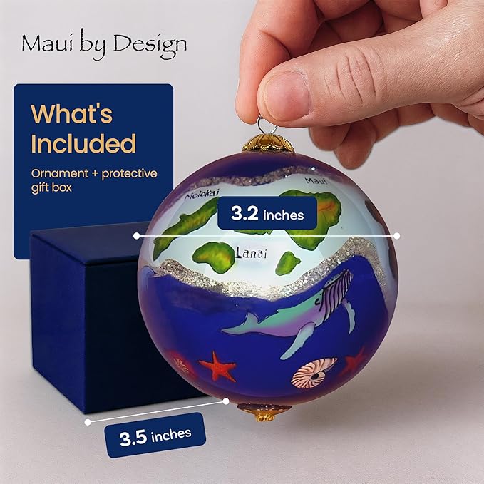 Hawaiian Islands Collectible Hand Painted Glass Ornament with Gift Box