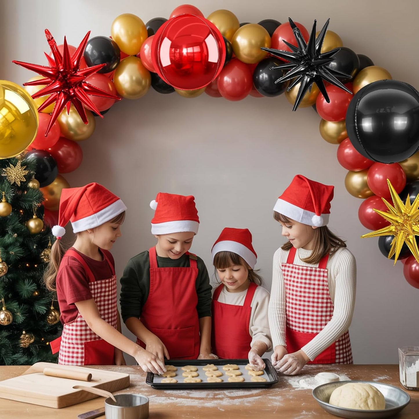 6Pcs Black Red Gold Foil Balloons,22Inch Black Gold Red 4D Round Ball Balloon and Explosion Star Balloon for Birthday Wedding Baby Shower Anniversary Party Decorations