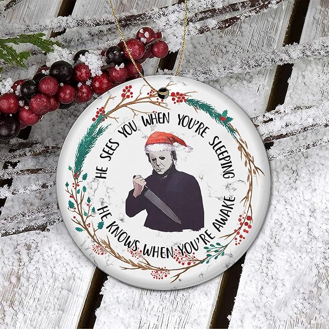 Horror Ornament - Christmas Ceramic Ornaments - Halloween Xmas Tree Ornaments - Scary Xmas Ornament - Horror Movie Hanging Decor - Gifts for Christmas - Hanging Decoration