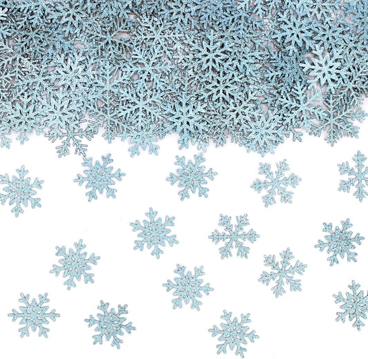 200PC Blue Glitter Snowflake Confetti Winter Wonderland Table Decorations Snowflakes Table Scatter for Christmas Birthday Baby Shower Party Decor Supplies