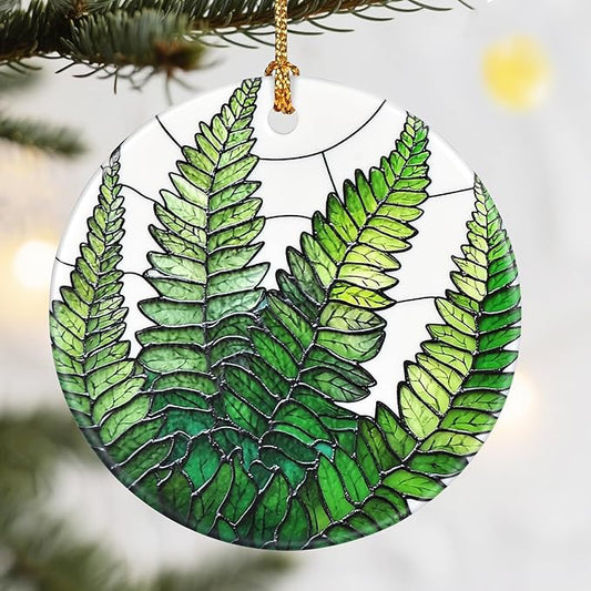 Christmas Ornaments, Dodosky 2.8in Ceramic Fern Plant Ornament, Xmas Decor, Christmas Tree Ornaments, Xmas Decorations for Tree, Holiday Ornament, Gifts for Plant Lovers, Gifts for Women, Men