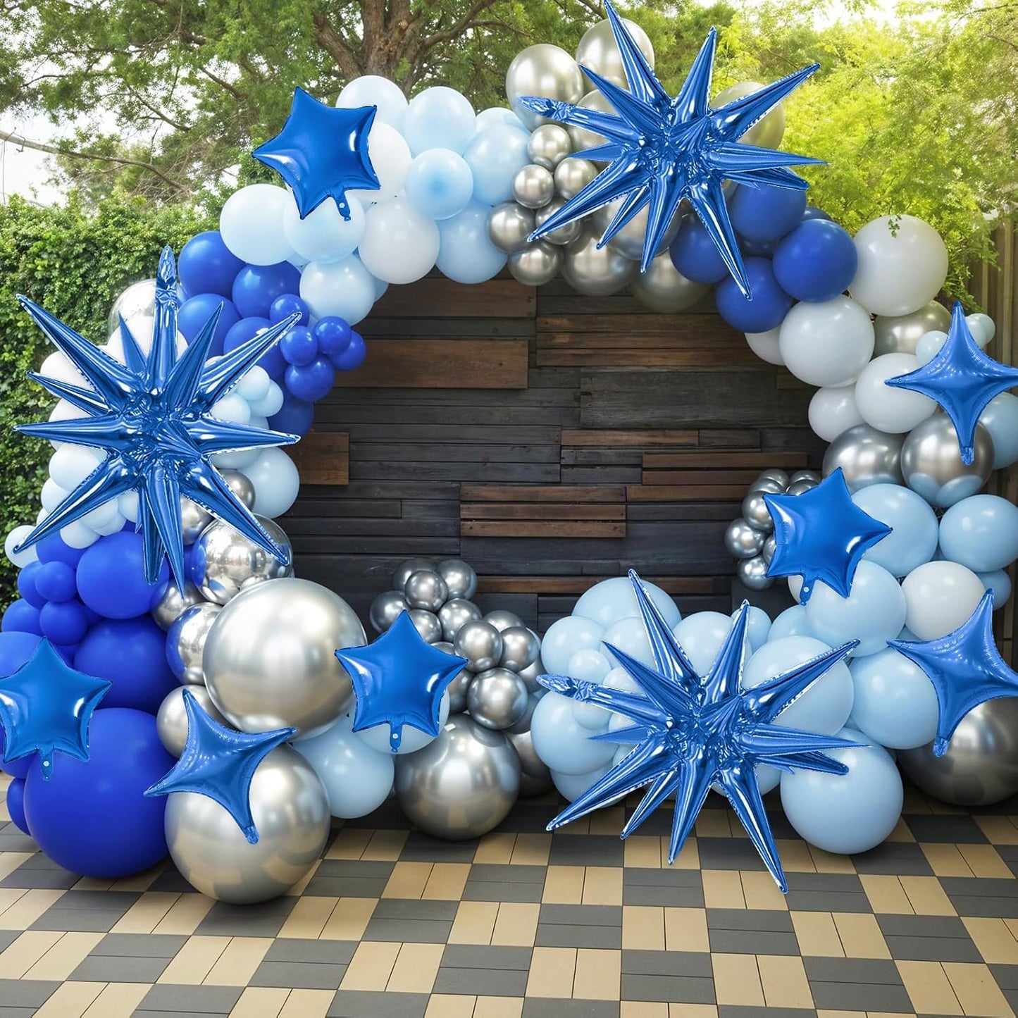 Blue Star Balloon,16Pcs Star Foil Balloons Set with 22Inch Explosion Spike Cone Balloons and 10Inch Quadrangle Helium Balloon for Birthday Wedding Baby Shower Party Decorations