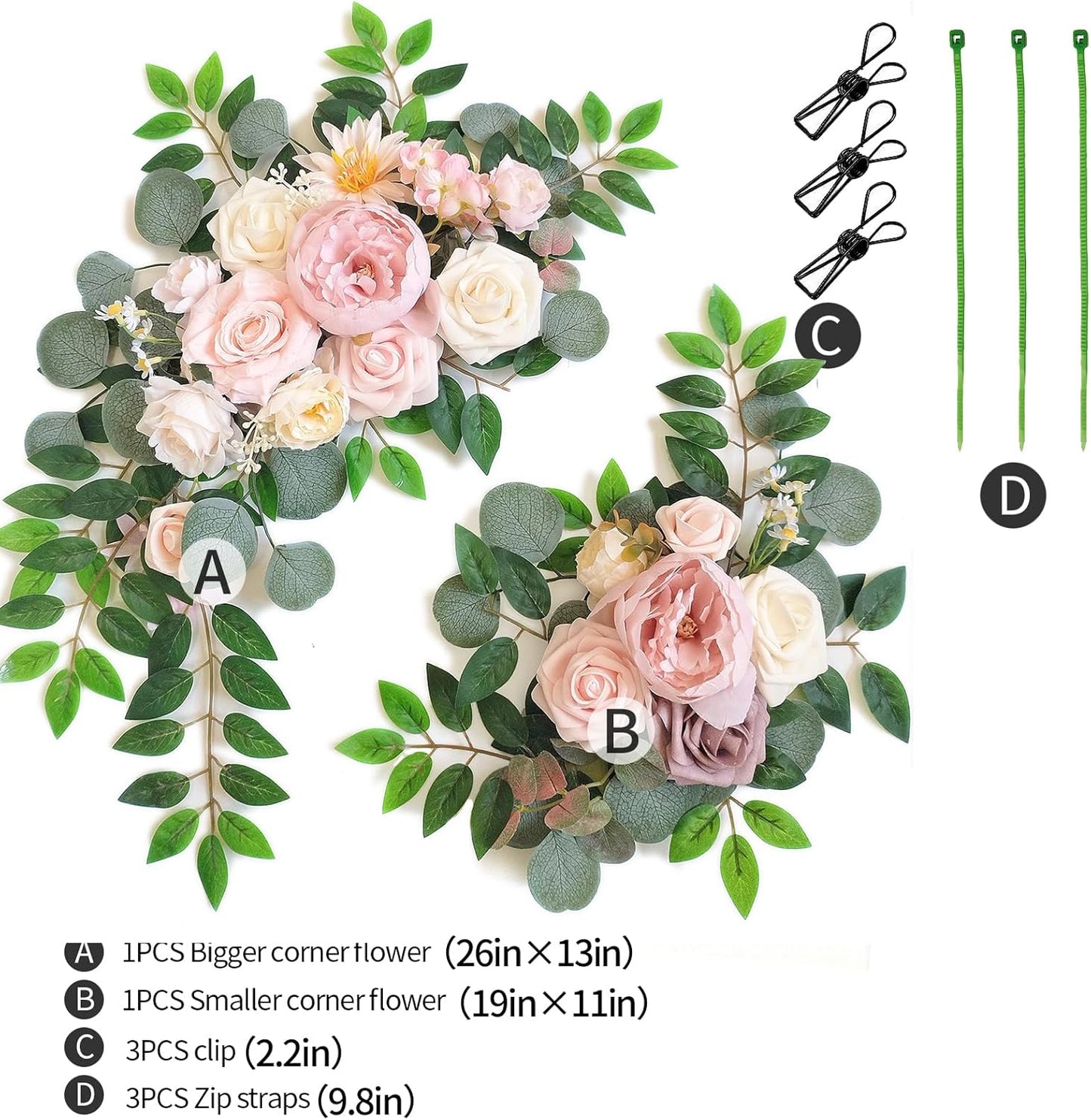 Faux Flower Swag Set of 2 for Wedding Welcome Signs Floral Swag Wedding Reception Ceremony Signs Decor (Pink)