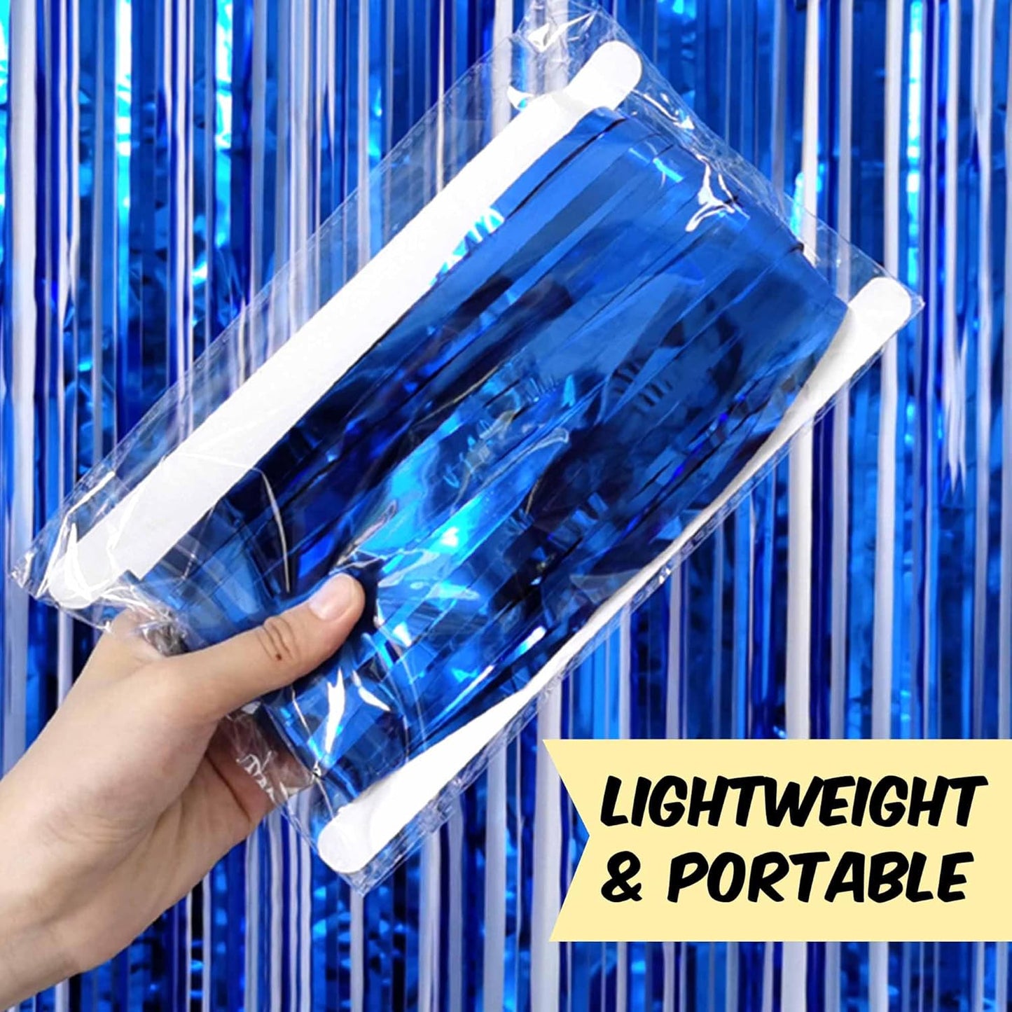 6 Pack 3.28x9.8 Ft Blue Foil Fringe Backdrop Curtains, Metallic Tinsel Streamers Curtains Backdrop for Photo Booth, Hallowmas, Christmas, Graduation, Disco, Celebration Party Decoration