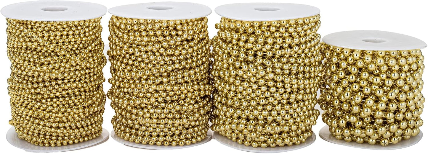 5mm Crafts Faux Pearl Beads Garland Pearl Bead Roll Strand of Pearls to Decorate Floral Centerpieces Wedding Party Favor Christmas Tree(99Feet Gold)