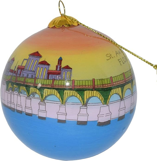 Blown Glass Christmas Ornament | St. Augustine Florida Skyline | Hand Painted Inside | Original Art | Includes Gift Box