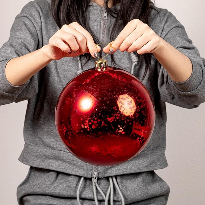 XmasExp Large Christmas Ball Ornaments,1pcs Red Giant Shatterproof Plastic Hanging Mercury Xmas Ball Decorations Christmas Tree Ornaments (Red, 8")