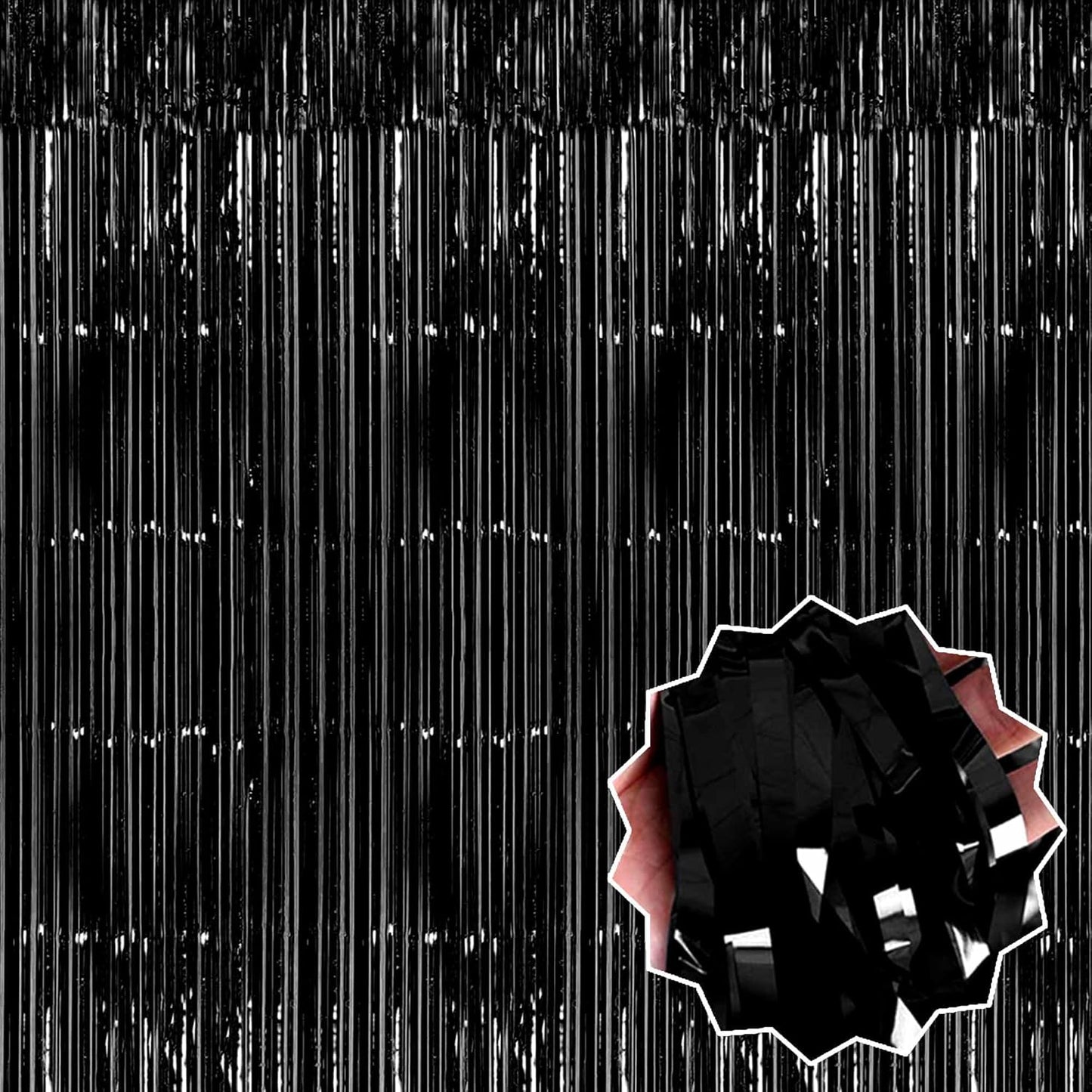 6 Pack Black Foil Fringe Curtains Backdrop, 3.28 x 8.2 Ft Metallic Streamers Tinsel Curtains Background for Photo Booth, Birthday, Weddings, Carnivals, Graduation, Themed Party Decorations