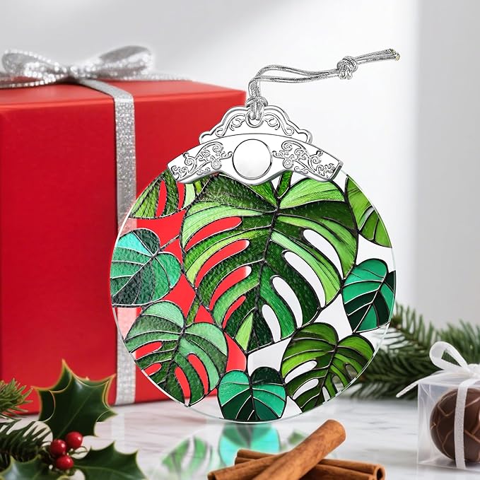 Christmas Ornaments: Stained Glass Ornament, Christmas Tree Ornament, Hanging Ornaments for Home Decor & Xmas Tree Decorations – Exquisite Holiday Decor, Gifts & Holiday Present - Monstera