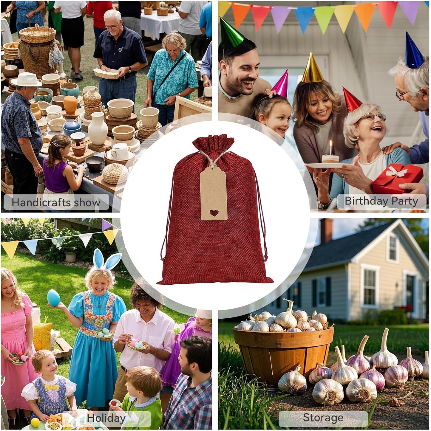 Tapleap Burlap Bags with Drawstring - 10Pcs 8x12 Red Gift Sacks for Wrapping Halloween Favors, Breads, Mason Jars, For Birthday, Wedding, Fall Themed Party or Household Use