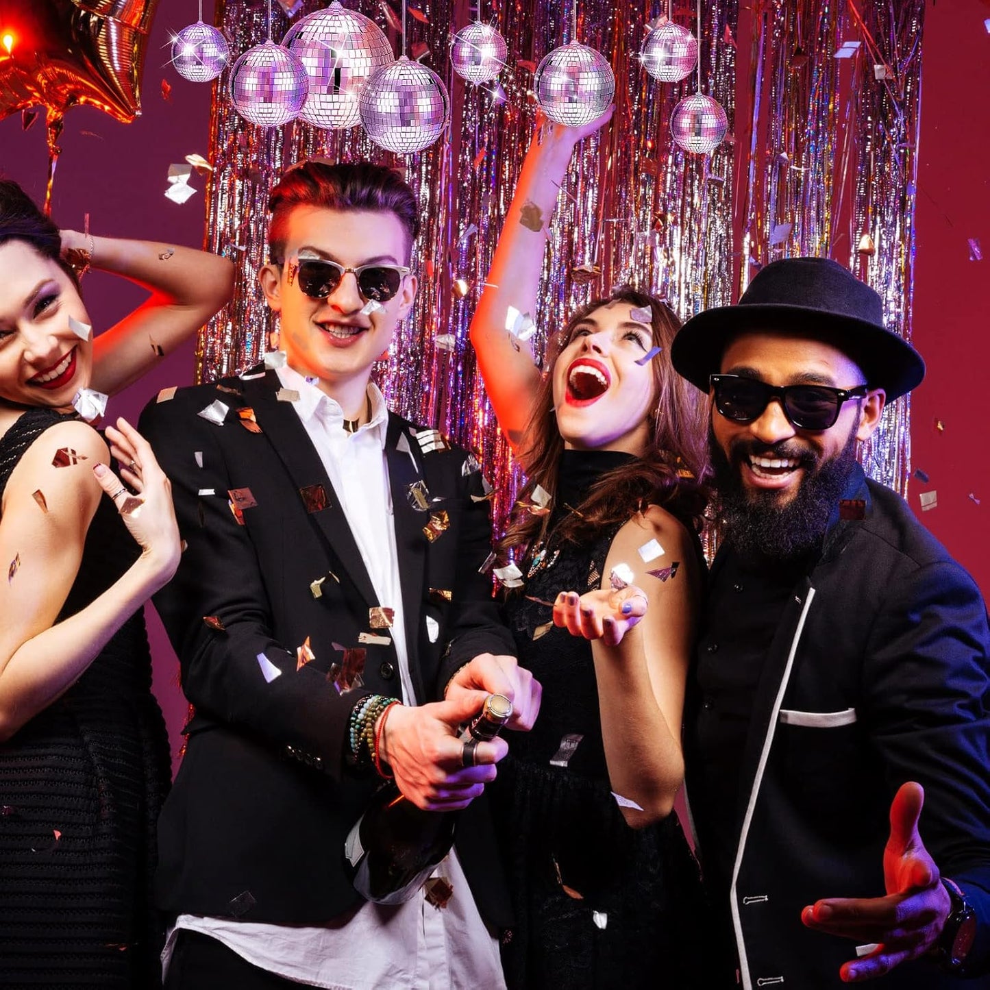 WILLBOND 12 Pack Disco Ball Mirror Ball with Hanging Ring for Fun Retro Disco Party Decorations Party Dj Lighting Effect Stage Props Game Accessories, 5.91", 3.94", 3.15", 2.36"(Silver)