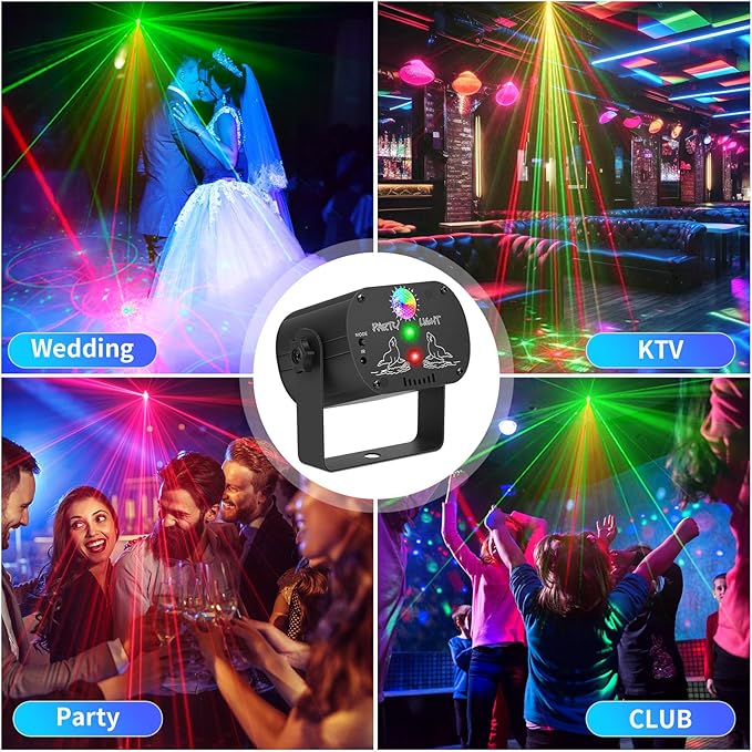 4-Pack DJ Laser Party Lights, RGB LED Disco Light, Sound Activated Projector Strobe Light with Remote Control for Christmas Halloween Decorations Karaoke Birthday Dance Wedding Stage Show
