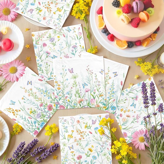 Gatherfun Wildflower Party Decorations Set for 16 - Flower Birthday Decorations with Dinner & Dessert Plates and Napkins for Wildflower Baby Shower Decorations