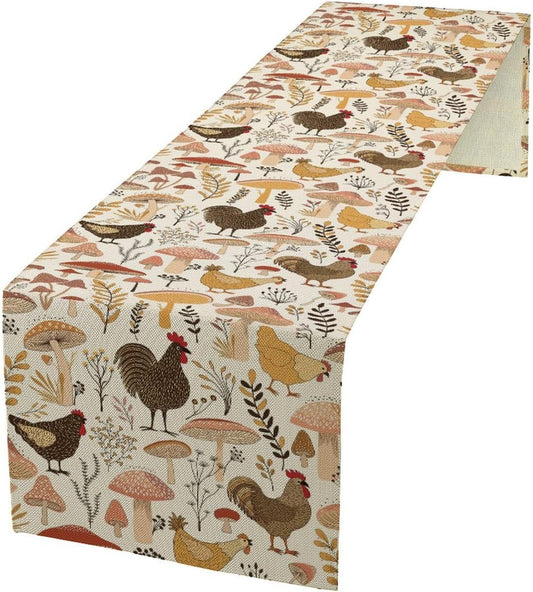 Mushroom Table Runner,Retro Natural Plant Famhouse Table Runner for Kitchen Dining Table Home Party Decoration 13x60 Inch
